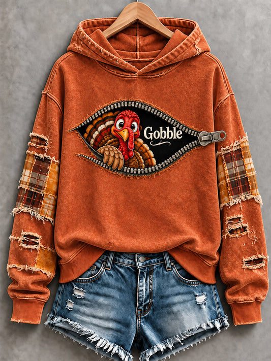 Women's Cute Thanksgiving Turkey Art Hoodie