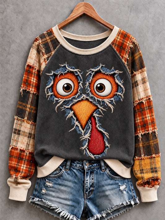 Women's Cute Thanksgiving Turkey Face Art Sweatshirt