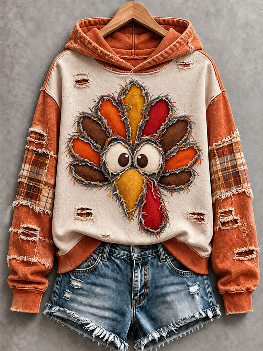Women's Cute Thanksgiving Turkey Face Art Hoodie