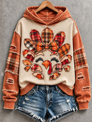 Women's Cute Thanksgiving Turkey Face Art Hoodie
