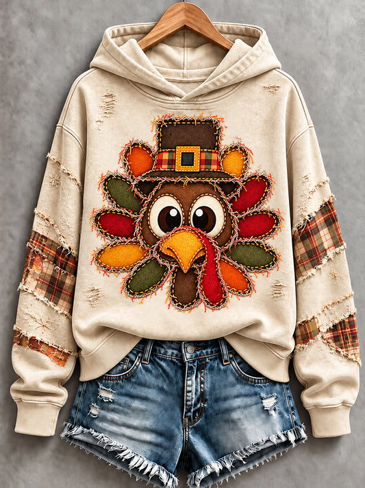 Women's Cute Thanksgiving Turkey Face Art Hoodie