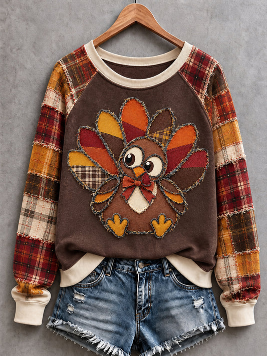 Women's Cute Thanksgiving Turkey Face Art Sweatshirt