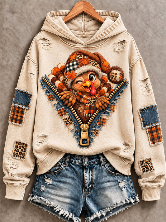 Women's Cute Thanksgiving Turkey Face Art Hoodie