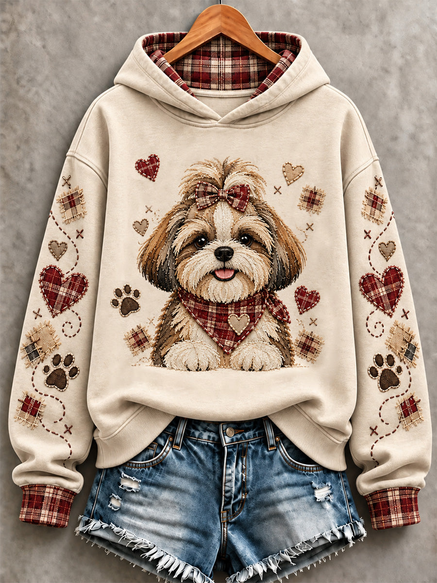 Women's Cute Patchwork Dog Print Hoodie