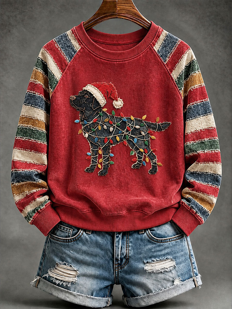 Women's Vintage Christmas Labrador Print Raglan Sweatshirt