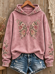 Women's Bohemian Style Breast Cancer Awareness Floral Art Printed Hoodie