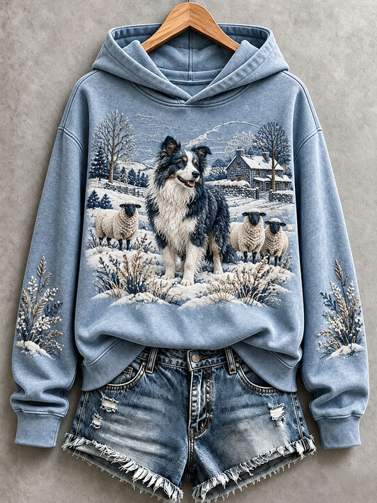 Women's Lovely Border Collie and Sheep Hoodie