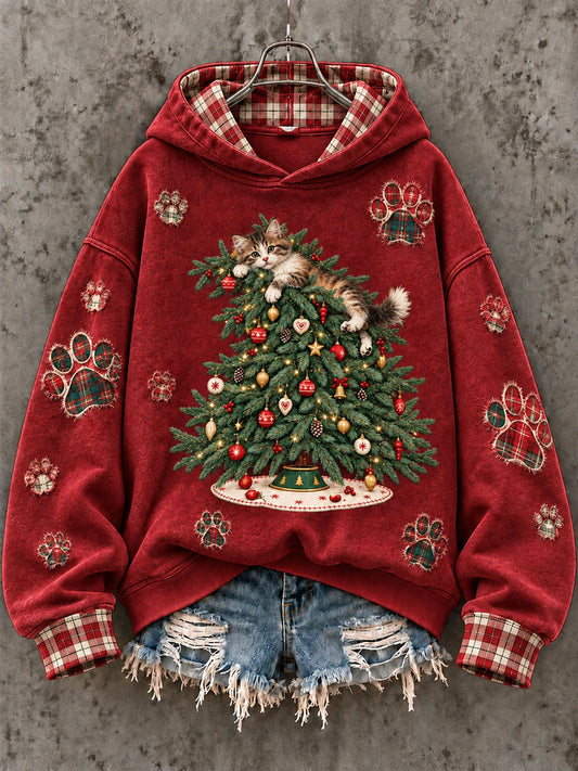 Women’s Cat Christmas Tree Print Sweatshirt