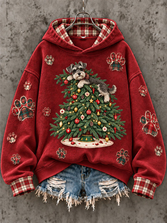 Women's Schnauzer Christmas Tree Print Sweatshirt