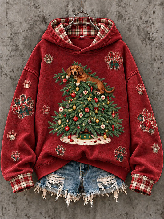 Women's Dachshund Christmas Tree Print Sweatshirt