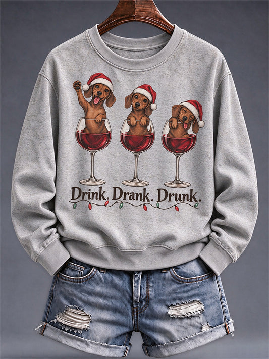 Women's Funny Christmas Dog Print Sweatshirt