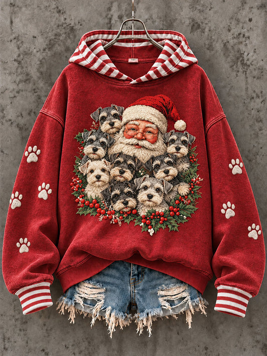 Women's Santa Claus and Schnauzer Christmas Print Sweatshirt