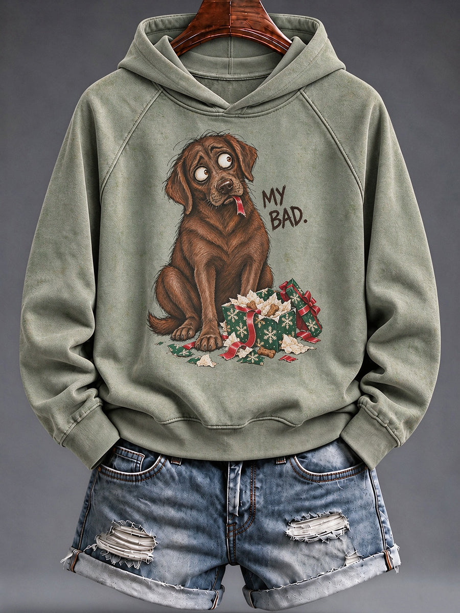 Women's Funny Christmas Dog Print Hoodie
