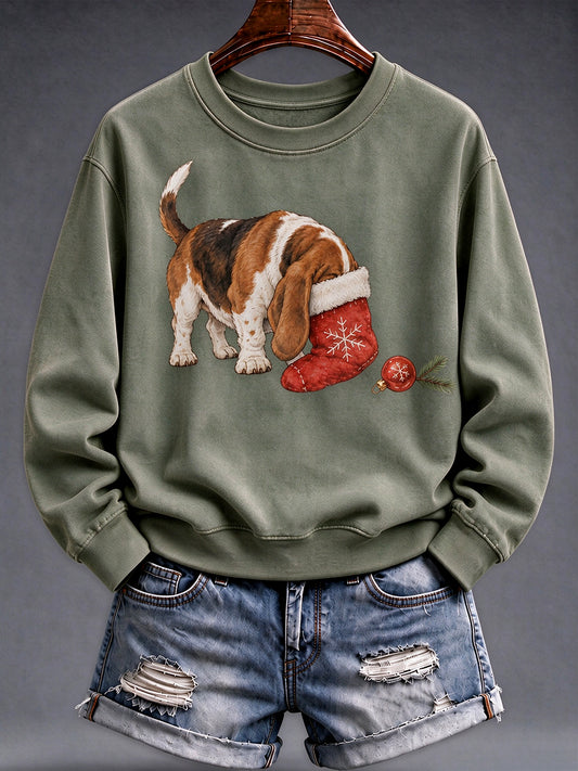 Women's Funny Christmas Dog Print Sweatshirt