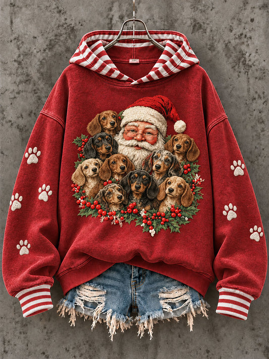 Women's Santa Claus and Dachshund Christmas Print Sweatshirt