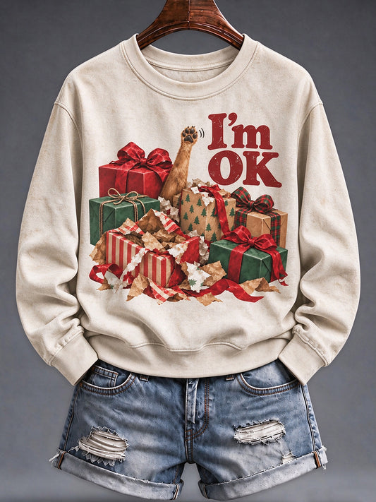 Women's Funny Christmas Dog Print Sweatshirt