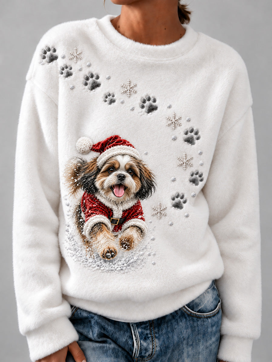 Women's Running Christmas Shih Tzu Dog Print Flannel Sweatshirt