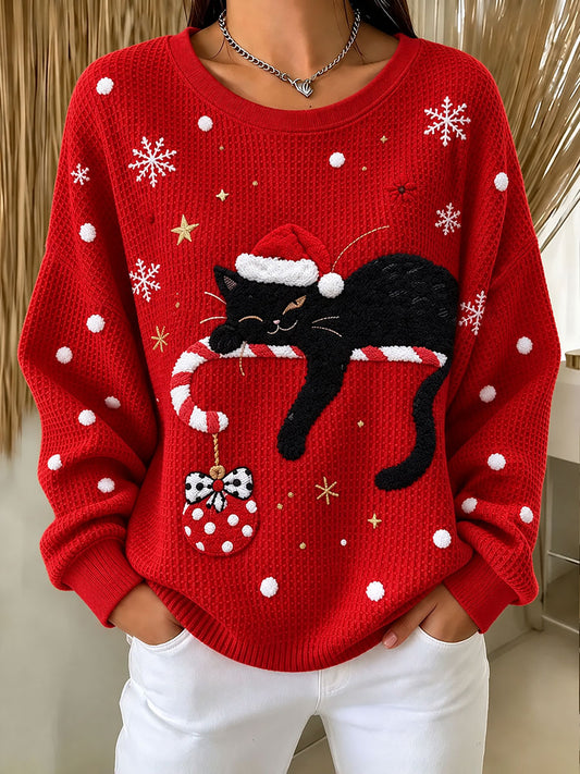 Women's Christmas Funny Cat Print Hoodie