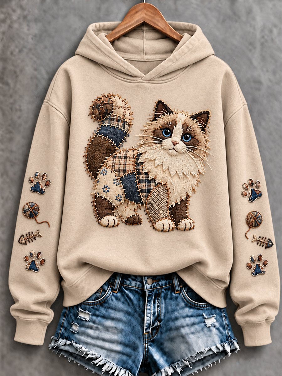 Women's Patchwork-style cat print Regular Sweatshirt
