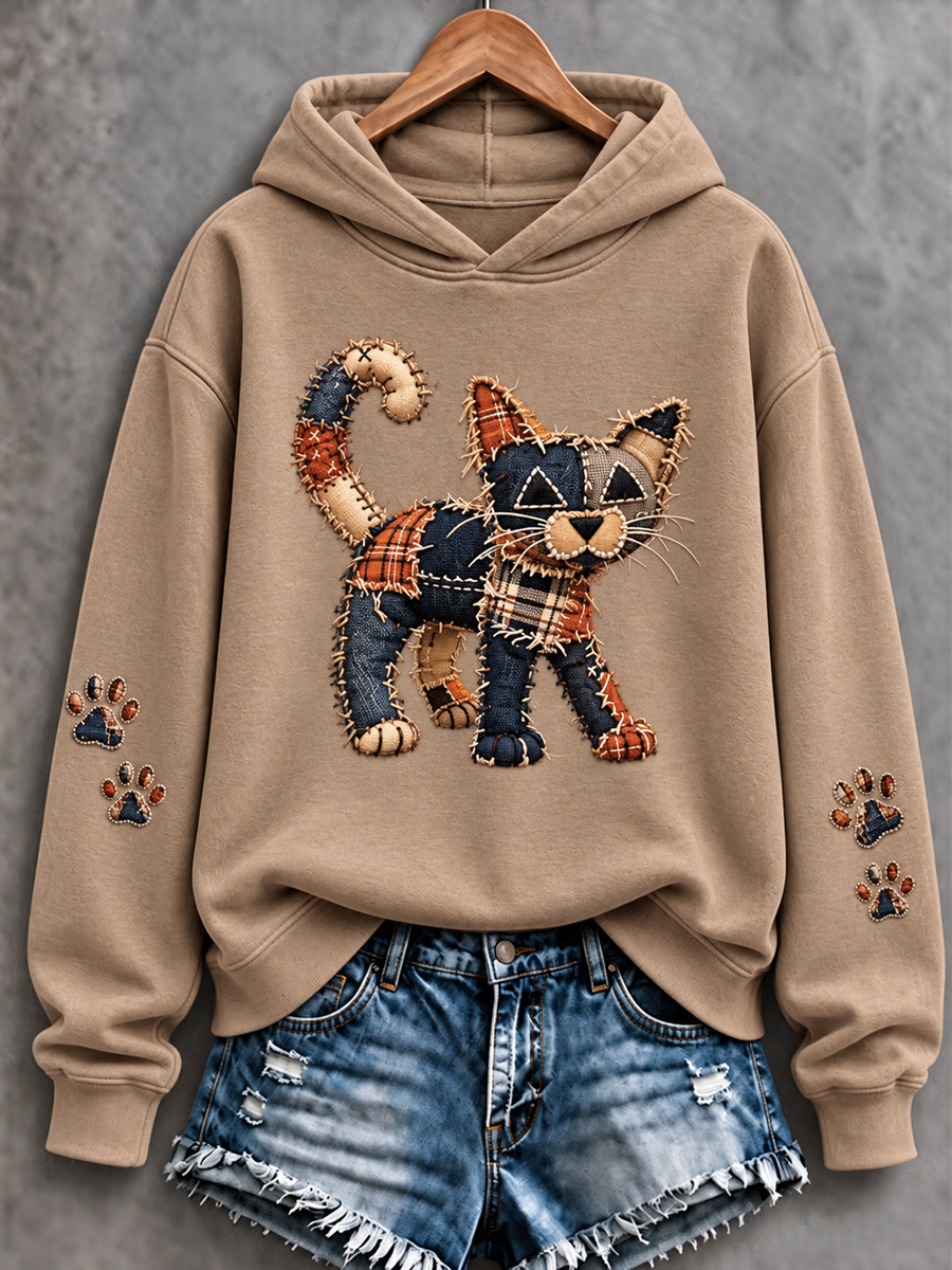Women's Patchwork-style cat print Regular Sweatshirt