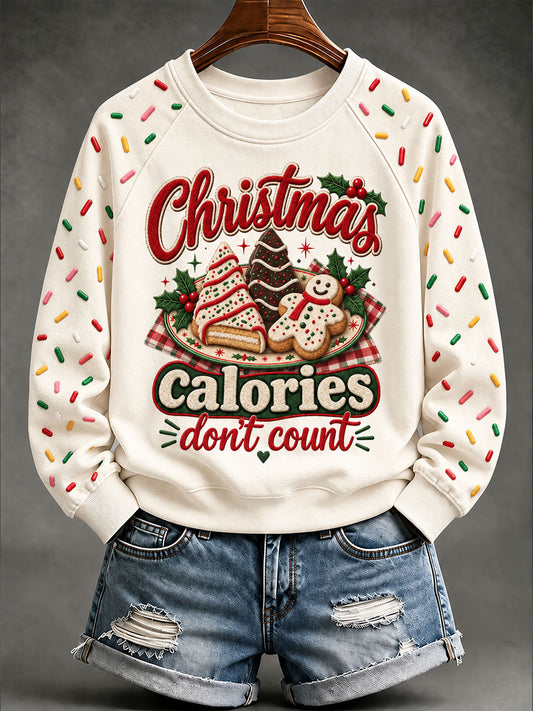 Women's 'Christmas Calories Don’t Count ' Fun Print Casual Sweatshirt