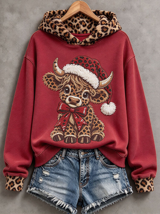 Women's Christmas Highland Cow Print Casual Sweatshirt