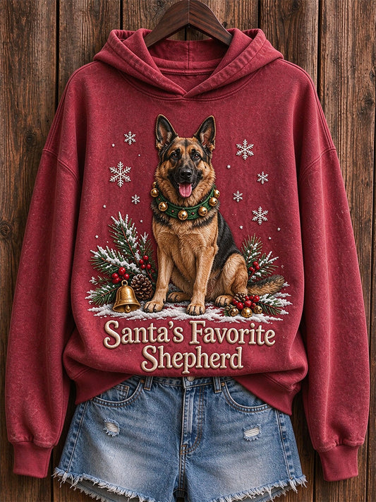 Women's Christmas Santa's Favorite Shepherd Print Hooded Sweatshirt