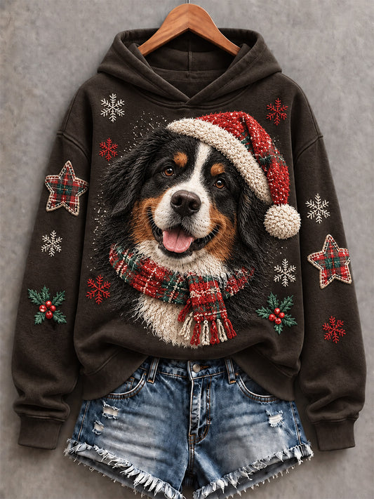 Women's Lovely Christmas Bernese Mountain Dog Print Hooded Sweatshirt