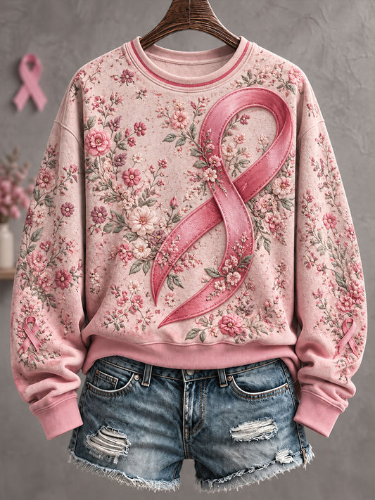 Women's Breast Cacner Awareness Art Printed Sweatshirt