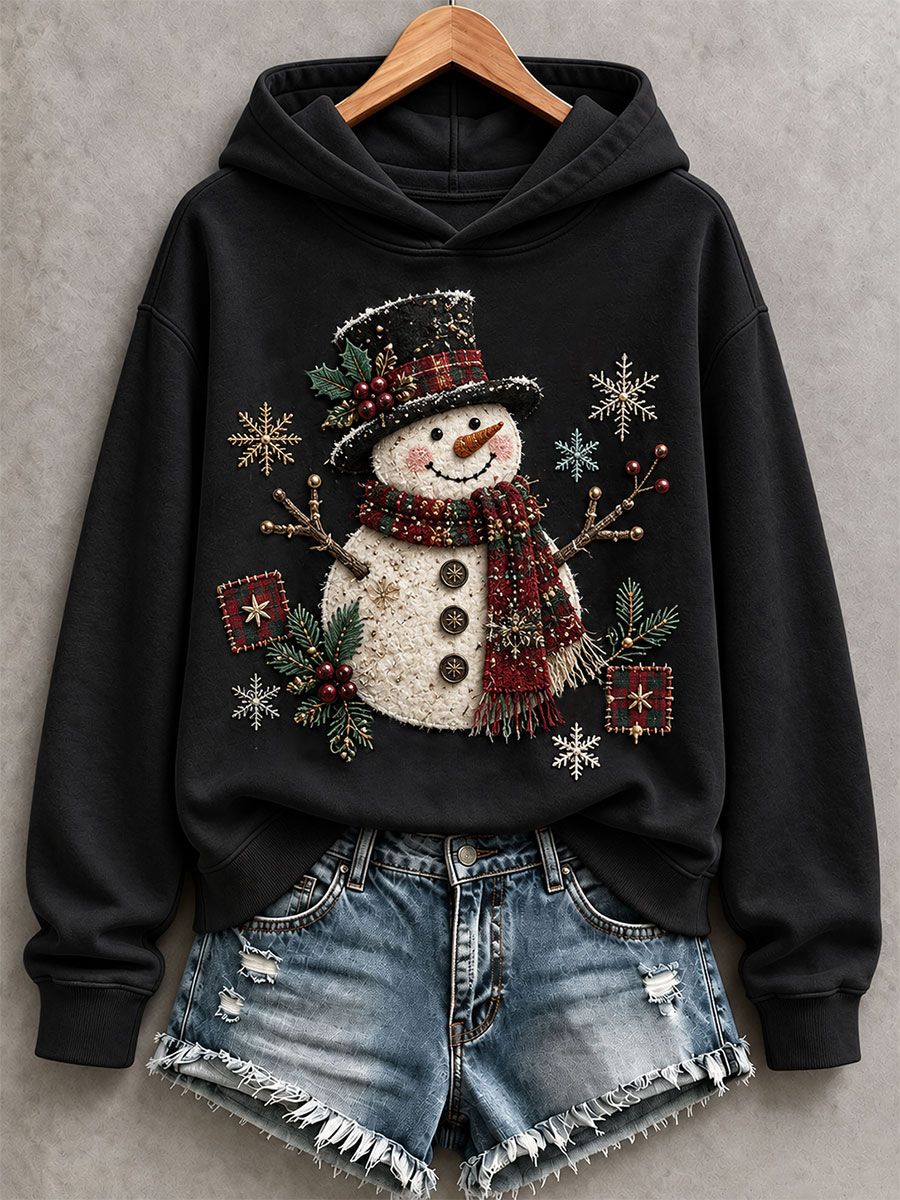 Women's Christmas Snowman Patchwork Art Hoodie