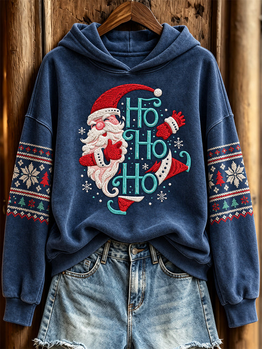 Women's Vintage Christmas pattern casual hoodie