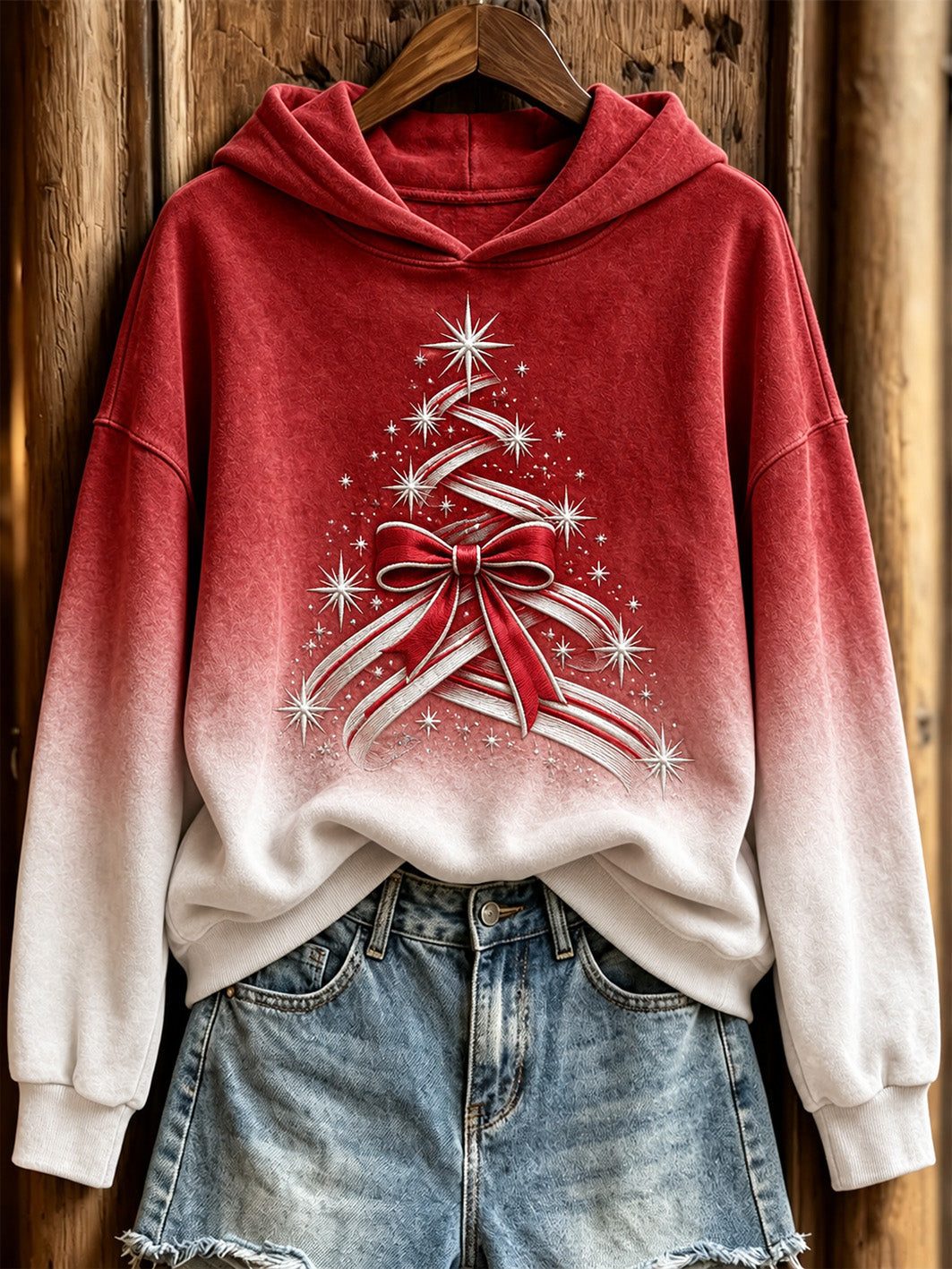 Women's Christmas tree pattern gradient design casual hoodie