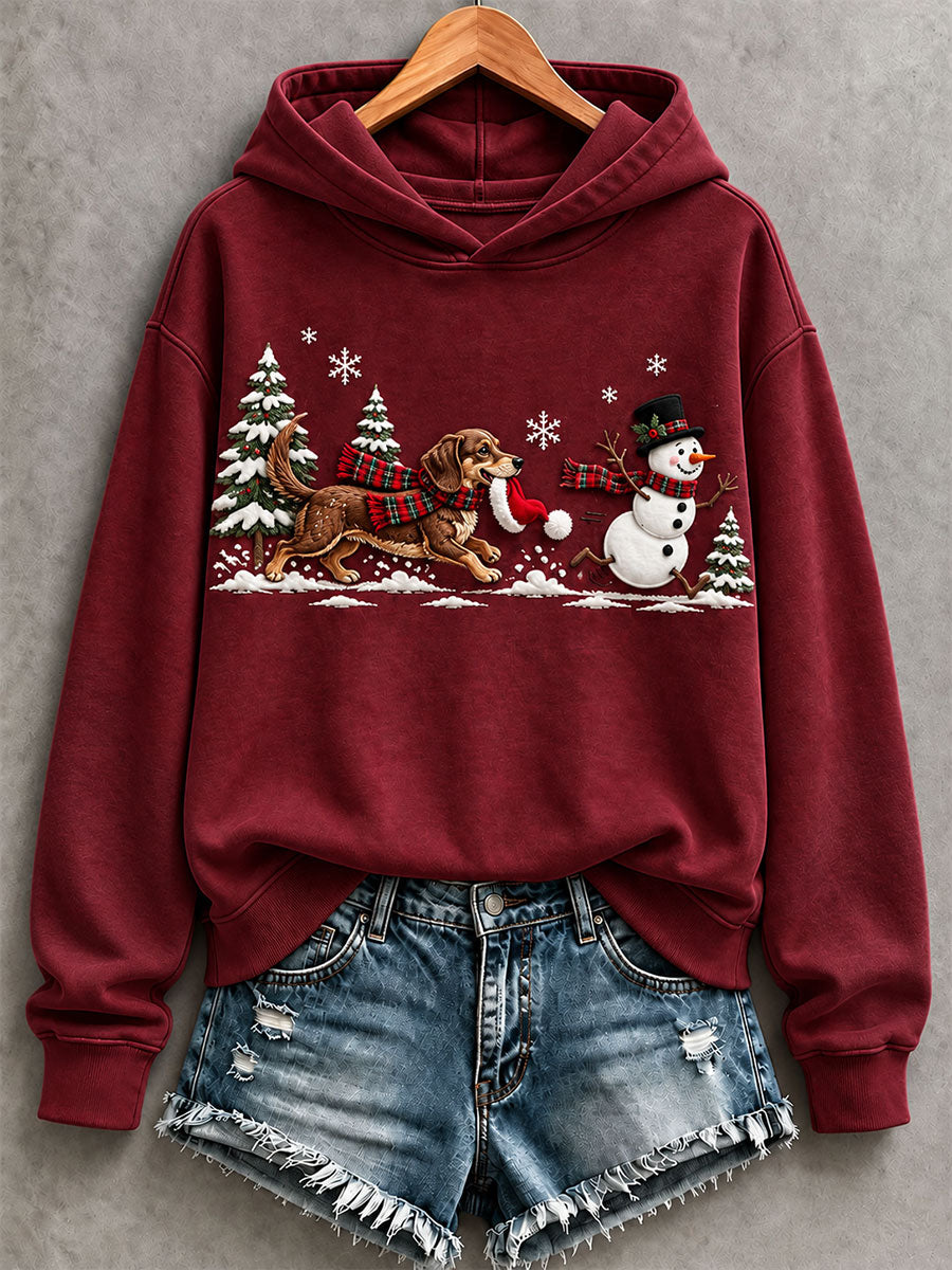 Women's Funny Dachshund And Snowman Hoodie