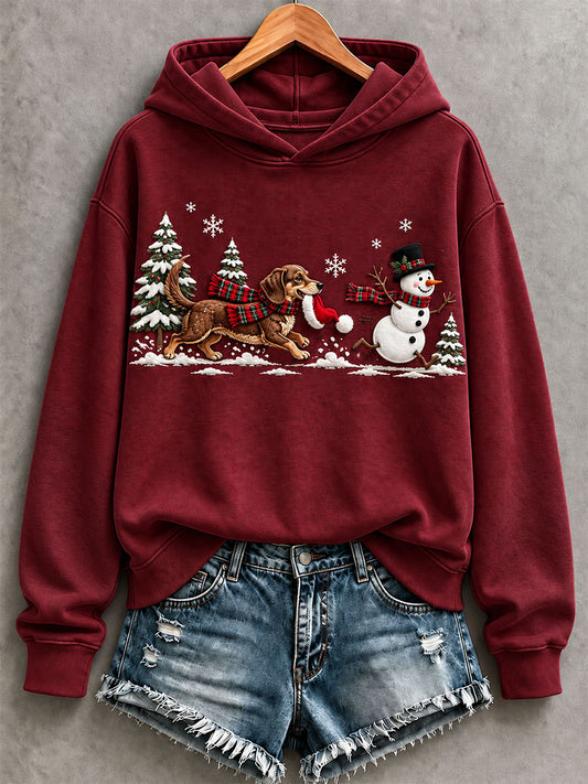Women's Funny Dachshund And Snowman Hoodie