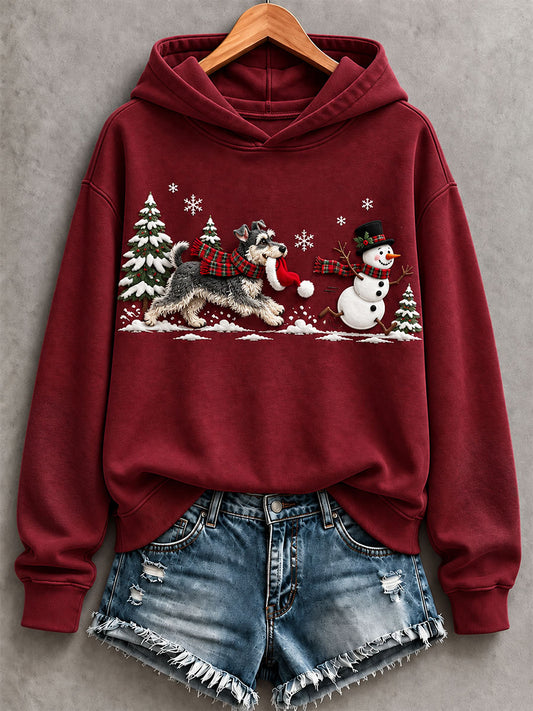 Women's Funny Schnauzer And Snowman Hoodie