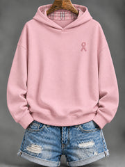 Women's Pink Charity Ribbon Pattern Casual Hoodie