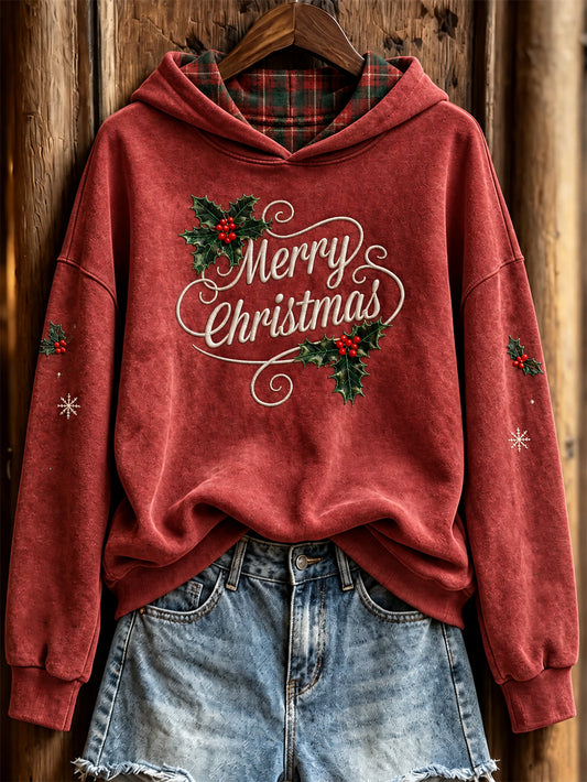 Women's Merry Christmas Pattern Casual Hoodie
