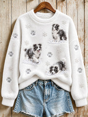 Women's Border Collie Dogs in the Snow Snowflakes Print Flannel Sweatshirt
