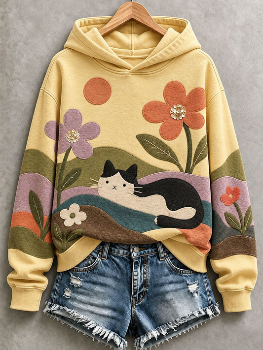 Women's Cute Cat Patchwork Art Hoodie