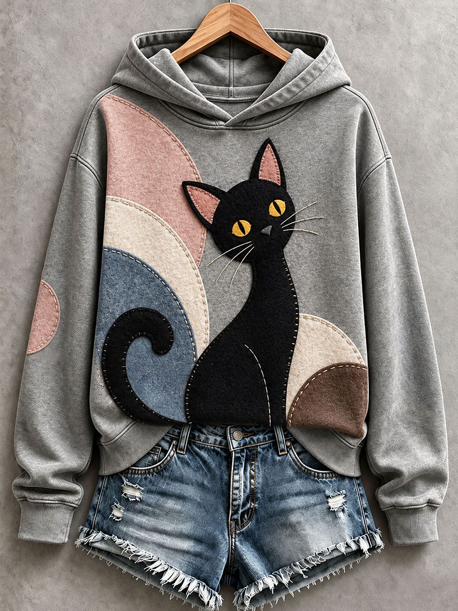 Women's Cute Cat Patchwork Art Hoodie