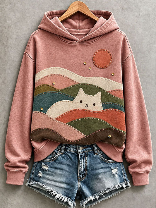 Women's Cute Cat Patchwork Art Hoodie