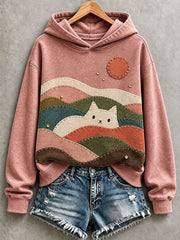 Women's Cute Cat Patchwork Art Hoodie