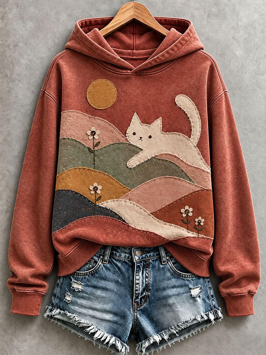 Women's Cute Cat Patchwork Art Hoodie