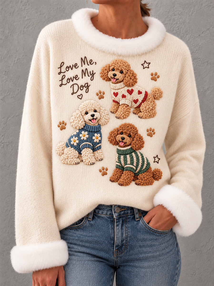 Women's Cute Teddy Dog Print Dog Lovers Casual Fur Collar Top