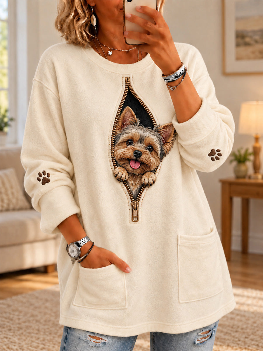 Women's Cute Dog Print Casual Long Sleeve Sweater