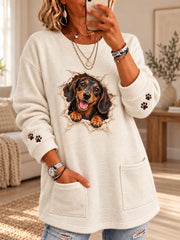 Women's Cute Dog Print Casual Long Sleeve Sweater