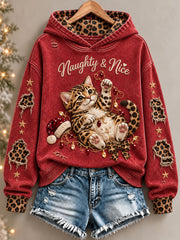 Women's Christmas Funny Cat Art Print Regular Hoodie