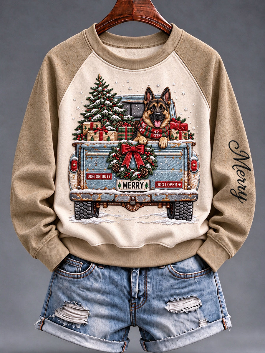Women's Christmas Dog Truck Raglan Sweatshirt