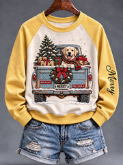 Women's Christmas Dog Truck Raglan Sweatshirt