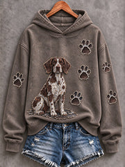 Women's German Shorthaired Pointer & Paw Prints Patchwork Print Casual Hoodie
